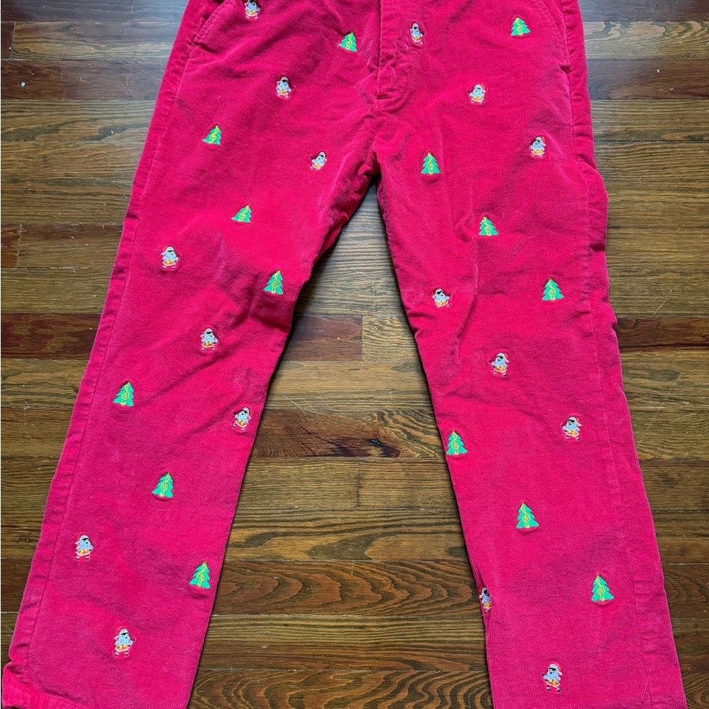 Castaway Men’s Red Corduroy Pans with Rock n Roll Santas